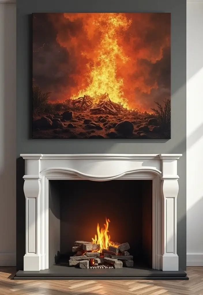 27 Fireplace Ideas That Instantly Make Living Rooms Cozier - 19. Dramatic Artwork