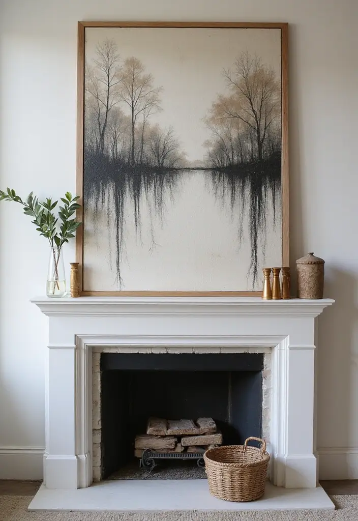 27 Fireplace Ideas That Instantly Make Living Rooms Cozier - 22. Oversized Art Pieces