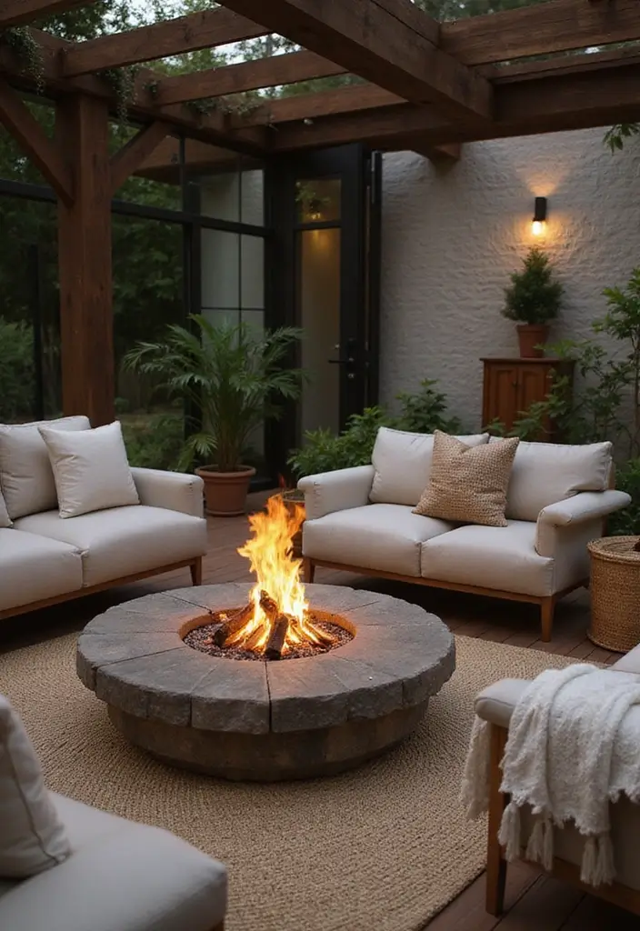 27 Fireplace Ideas That Instantly Make Living Rooms Cozier - 24. Chic Fire Pit Area
