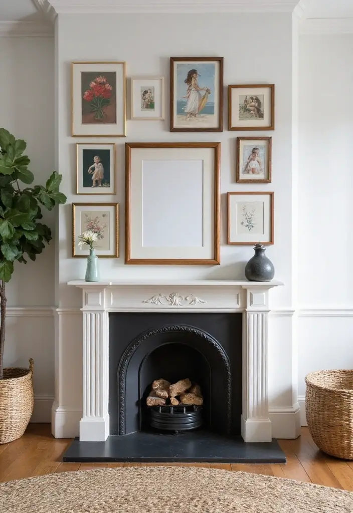 27 Fireplace Ideas That Instantly Make Living Rooms Cozier - 3. Gallery Wall Above the Fireplace