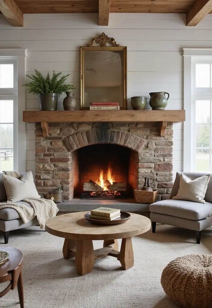 27 Fireplace Inspiration Pins Everyone’s Saving - 3. Rustic Farmhouse Charm