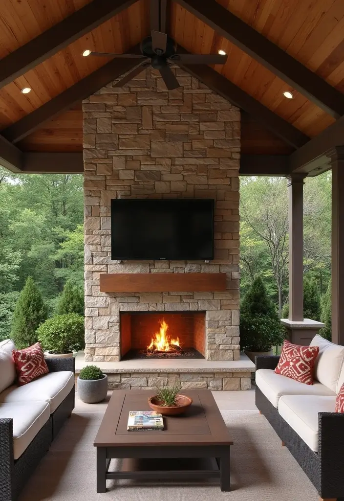 27 Fireplace With Vaulted Ceiling Ideas That Wow Guests 25 27 Fireplace With Vaulted Ceiling Ideas That Wow Guests - 25. Indoor-Outdoor Fireplaces