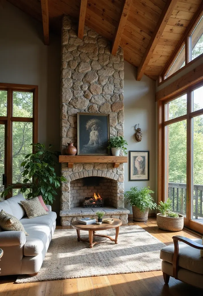 27 Fireplace With Vaulted Ceiling Ideas That Wow Guests 8 27 Fireplace With Vaulted Ceiling Ideas That Wow Guests - 8. Nature-Inspired Designs