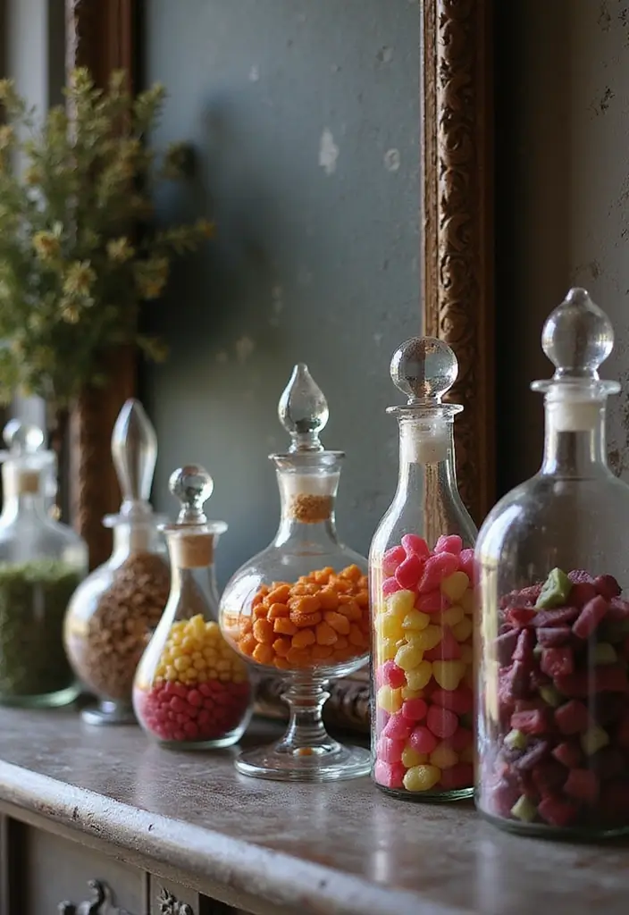 27 Halloween Mantel Decor Ideas That Add Spooky Charm 12 27 Halloween Mantel Decor Ideas That Add Spooky Charm - 12. Vintage Glassware and Potions