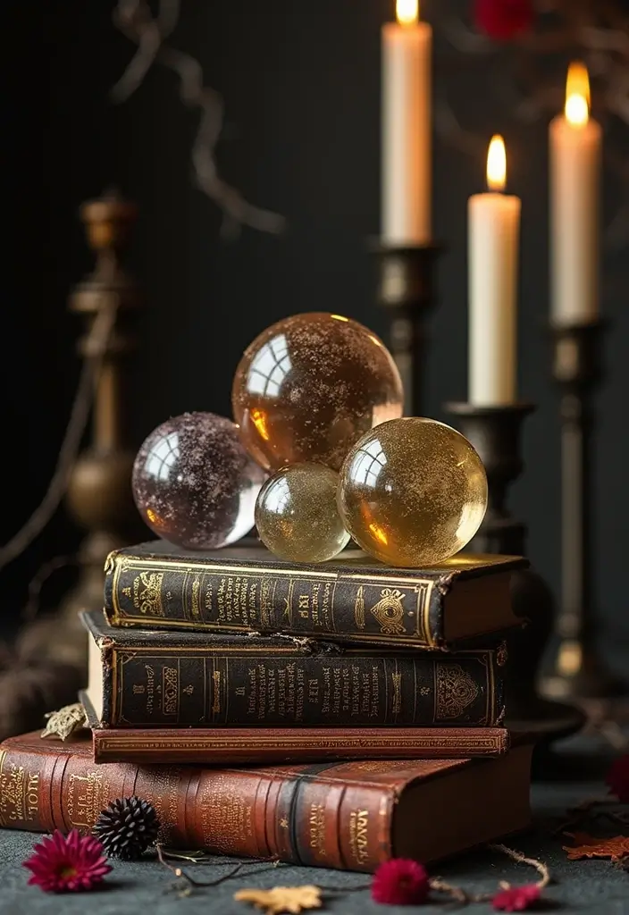 27 Halloween Mantel Decor Ideas That Add Spooky Charm 16 27 Halloween Mantel Decor Ideas That Add Spooky Charm - 16. Mysterious Crystal Balls