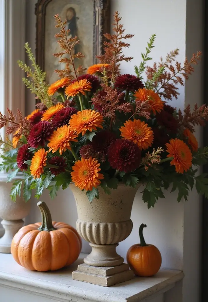 27 Halloween Mantel Decor Ideas That Add Spooky Charm 21 27 Halloween Mantel Decor Ideas That Add Spooky Charm - 21. Vintage-Inspired Floral Arrangements