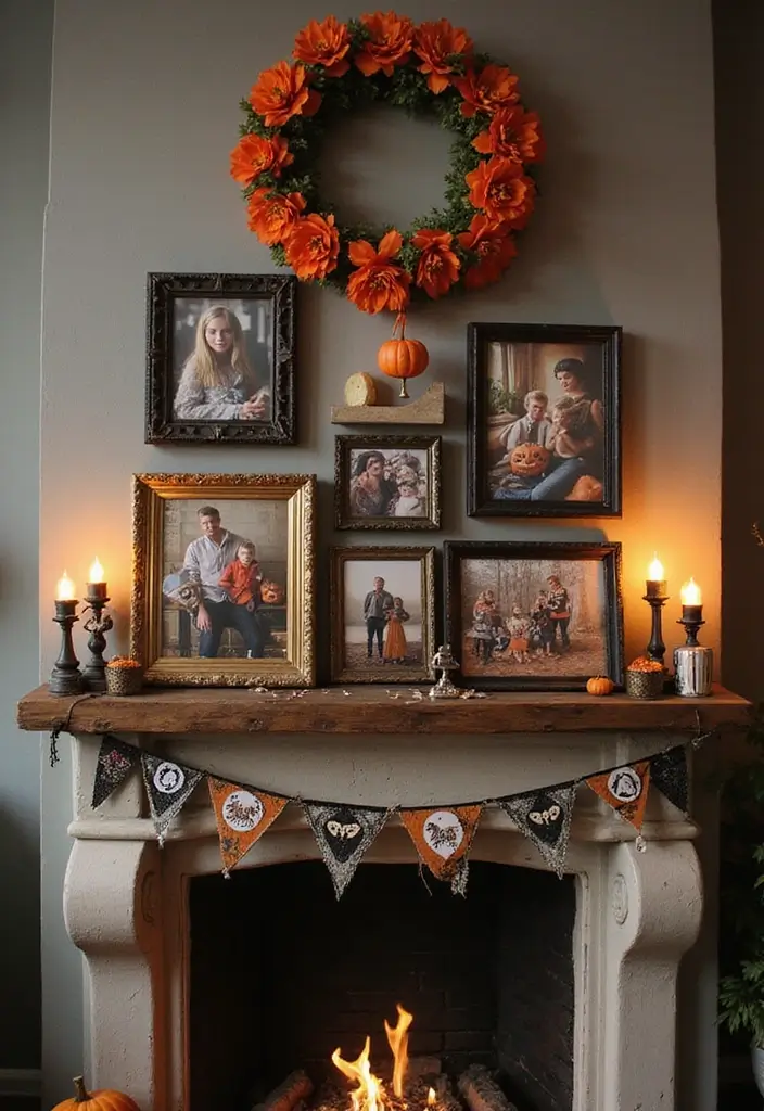 27 Halloween Mantel Decor Ideas That Add Spooky Charm 25 27 Halloween Mantel Decor Ideas That Add Spooky Charm - 25. Vintage Photo Frames