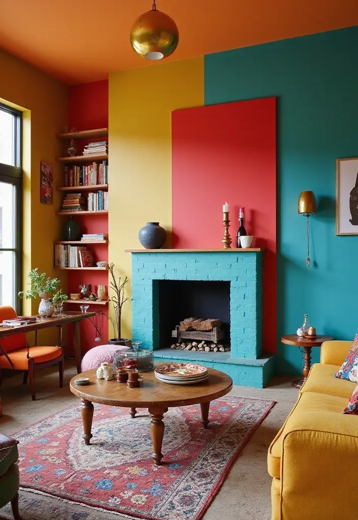 27 Painted Fireplace Inspirations That Completely Transform a Room 15 27 Painted Fireplace Inspirations That Completely Transform a Room - 15. Color Blocked Designs for Artful Flair