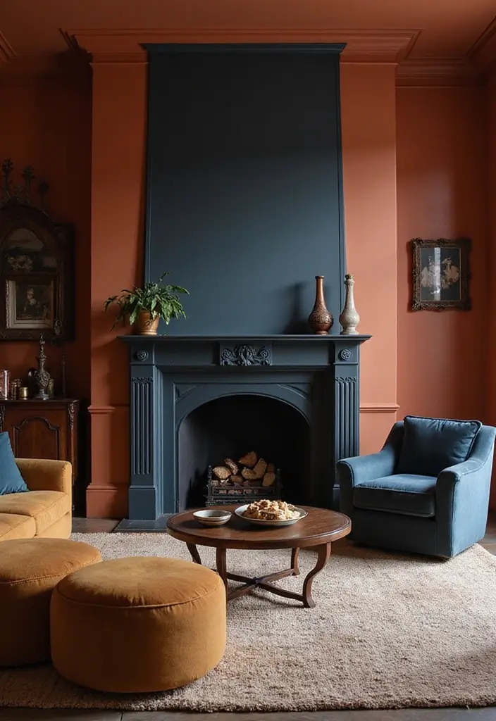 27 Painted Fireplace Inspirations That Completely Transform a Room 18 27 Painted Fireplace Inspirations That Completely Transform a Room - 18. High Contrast Colors for Drama
