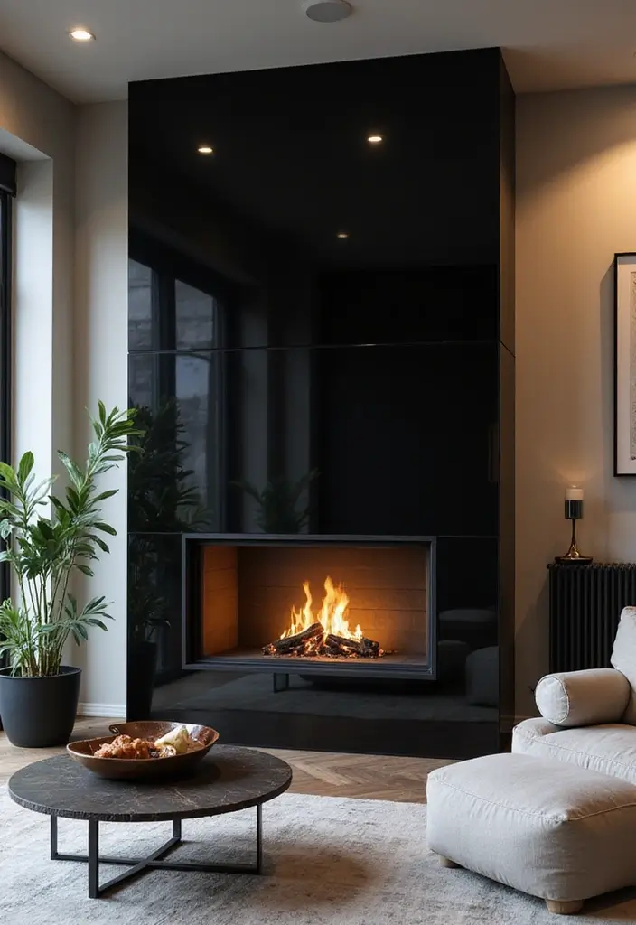 27 Painted Fireplace Inspirations That Completely Transform a Room 20 27 Painted Fireplace Inspirations That Completely Transform a Room - 20. High Gloss Black for Luxe Vibes