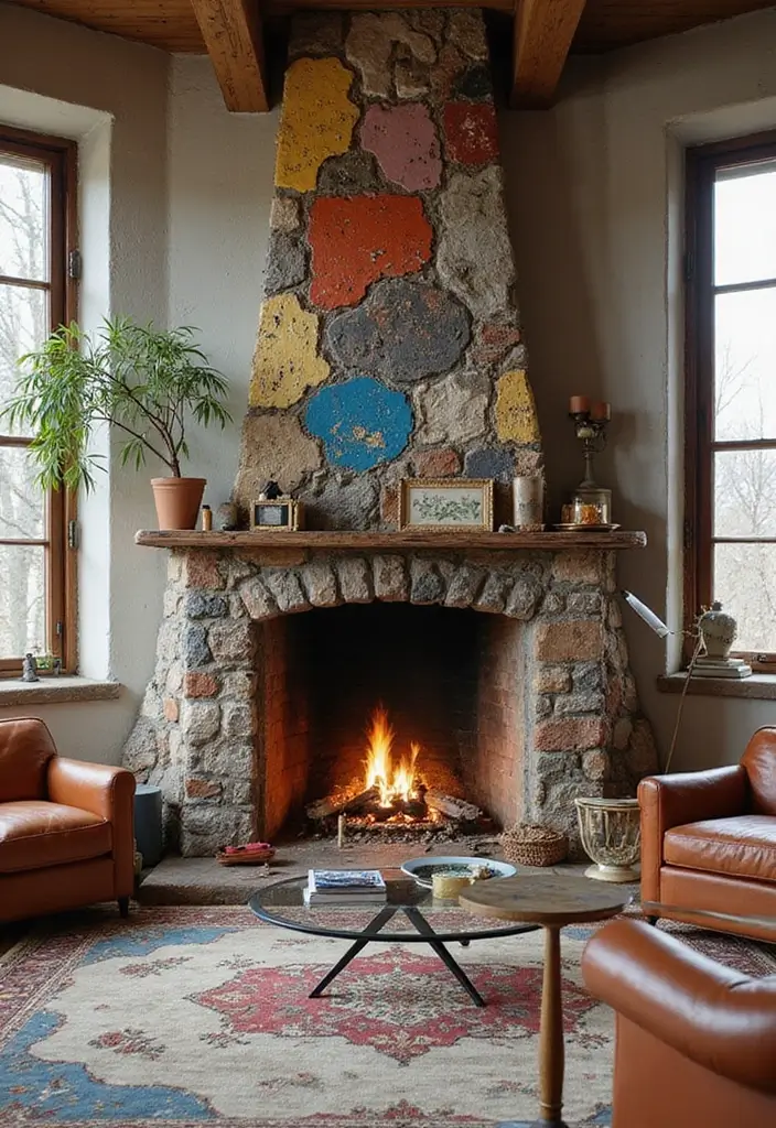 27 Painted Fireplace Inspirations That Completely Transform a Room 27 27 Painted Fireplace Inspirations That Completely Transform a Room - 27. Mixed Media for an Eclectic Vibe