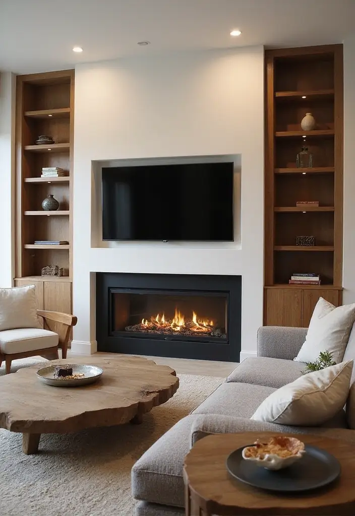 28 Built-In Fireplace and TV Wall Units That Look Seamless 17 28 Built-In Fireplace and TV Wall Units That Look Seamless - 17. Statement Lighting