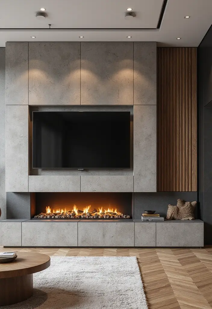 28 Built-In Fireplace and TV Wall Units That Look Seamless 22 28 Built-In Fireplace and TV Wall Units That Look Seamless - 22. Layered Textures