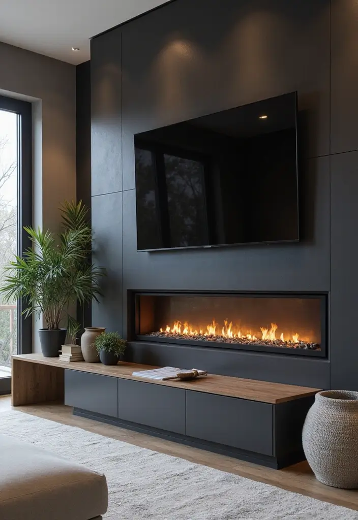 28 Built-In Fireplace and TV Wall Units That Look Seamless 3 28 Built-In Fireplace and TV Wall Units That Look Seamless - 3. High-Tech Minimalism