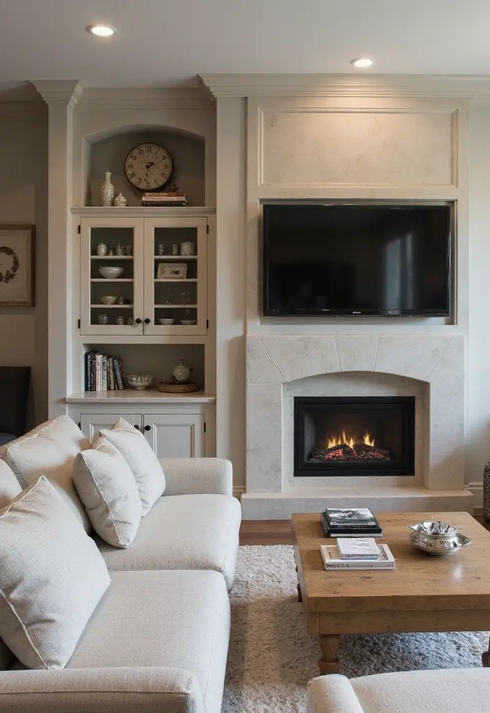 28 Built-In Fireplace and TV Wall Units That Look Seamless 7 28 Built-In Fireplace and TV Wall Units That Look Seamless - 7. Elegant Dual Functionality
