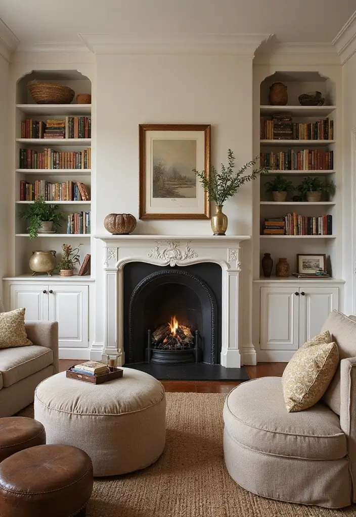28 Cottage Fireplace Ideas That Feel Storybook Charming 11 28 Cottage Fireplace Ideas That Feel Storybook Charming - 11. Built-In Bookcases