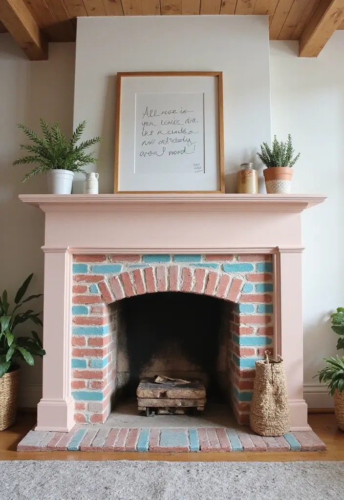 28 Cottage Fireplace Ideas That Feel Storybook Charming 13 28 Cottage Fireplace Ideas That Feel Storybook Charming - 13. Colorful Brick Accents