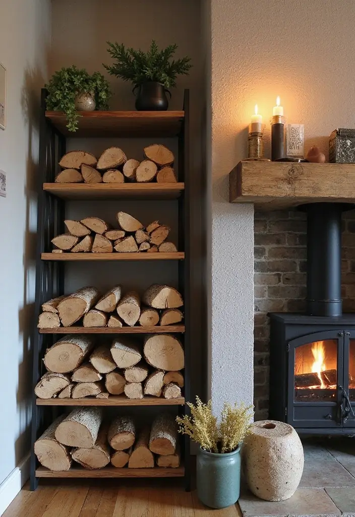28 Cottage Fireplace Ideas That Feel Storybook Charming 14 28 Cottage Fireplace Ideas That Feel Storybook Charming - 14. Rustic Firewood Shelves