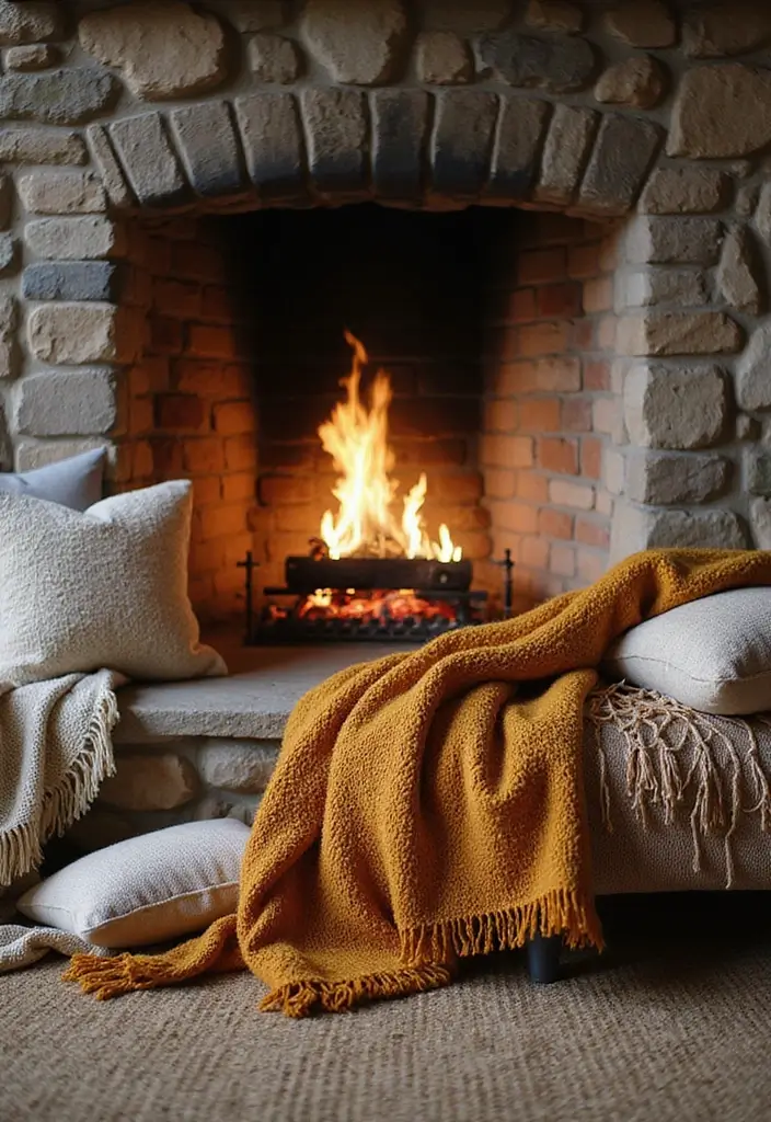 28 Cottage Fireplace Ideas That Feel Storybook Charming 15 28 Cottage Fireplace Ideas That Feel Storybook Charming - 15. Layered Textiles