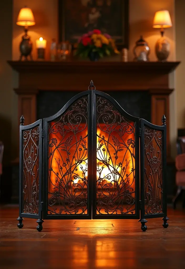28 Cottage Fireplace Ideas That Feel Storybook Charming 5 28 Cottage Fireplace Ideas That Feel Storybook Charming - 5. Decorative Fire Screens