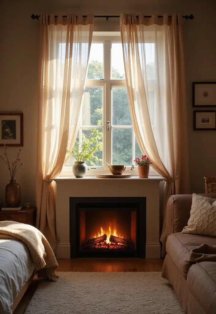 28 Electric Fireplace in Bedroom Ideas That Add Instant Luxury 10 28 Electric Fireplace in Bedroom Ideas That Add Instant Luxury - 10. Underneath a Window