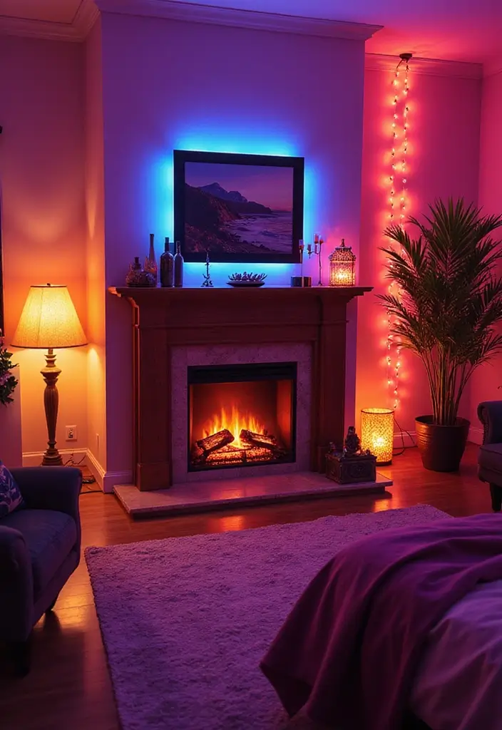 28 Electric Fireplace in Bedroom Ideas That Add Instant Luxury 14 28 Electric Fireplace in Bedroom Ideas That Add Instant Luxury - 14. Colorful Accents