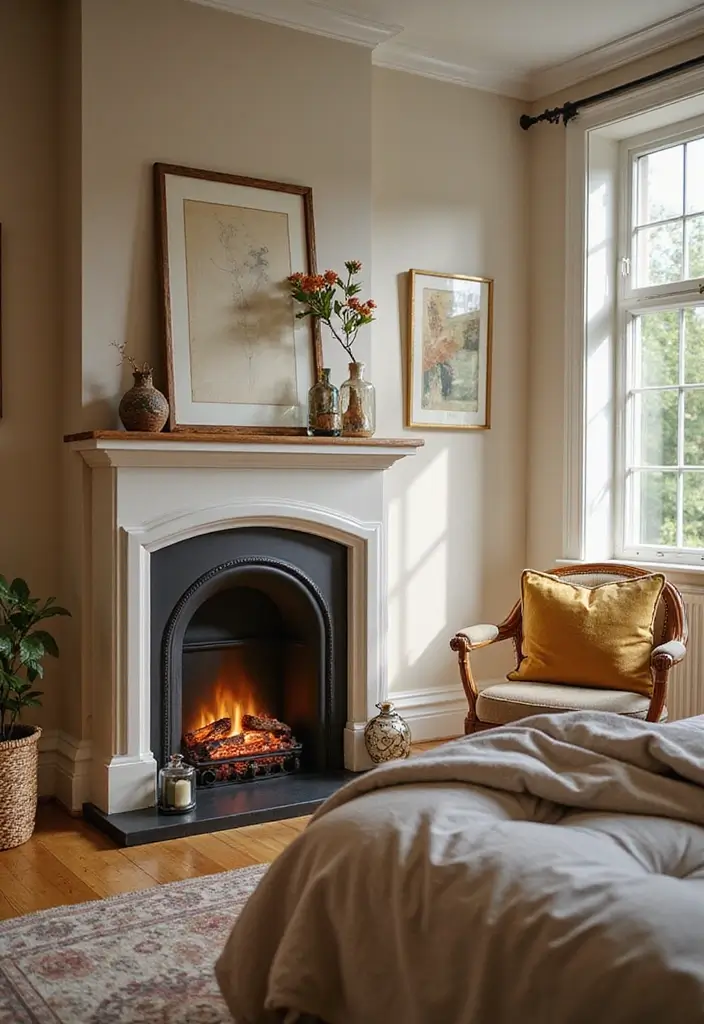28 Electric Fireplace in Bedroom Ideas That Add Instant Luxury 15 28 Electric Fireplace in Bedroom Ideas That Add Instant Luxury - 15. Cradle in Natural Light