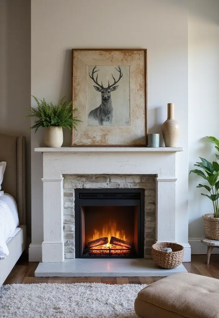 28 Electric Fireplace in Bedroom Ideas That Add Instant Luxury 20 28 Electric Fireplace in Bedroom Ideas That Add Instant Luxury - 20. Artistic Mantels