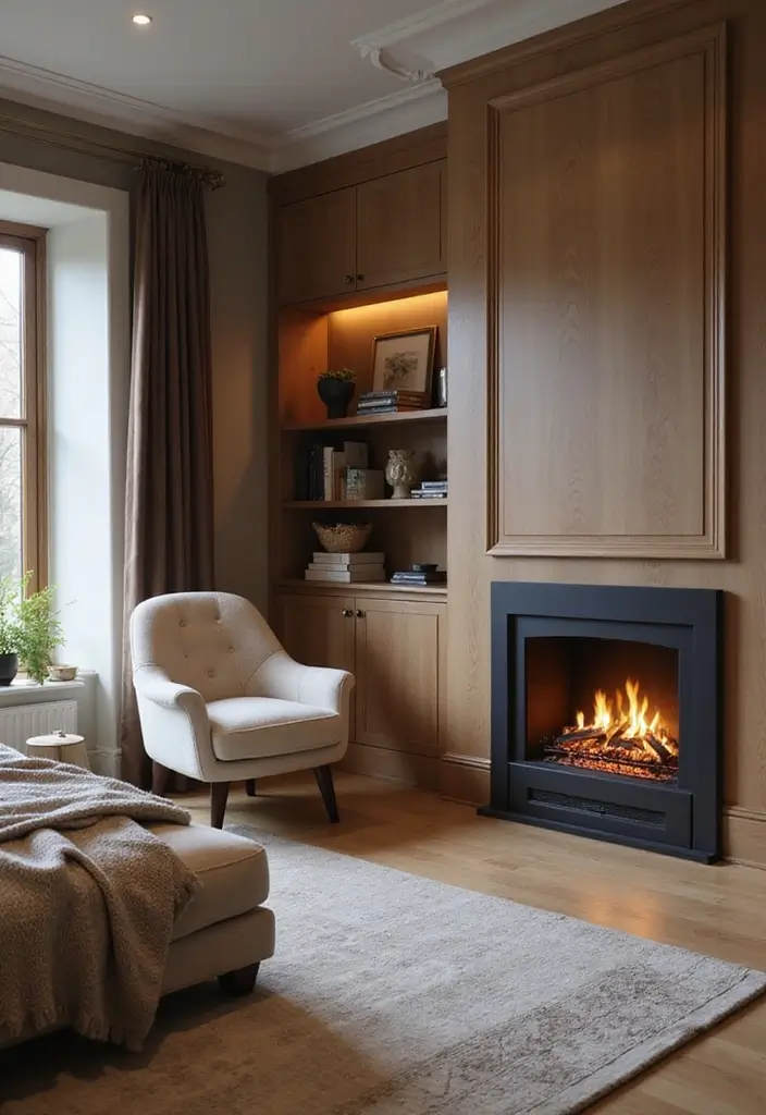 28 Electric Fireplace in Bedroom Ideas That Add Instant Luxury 3 28 Electric Fireplace in Bedroom Ideas That Add Instant Luxury - 3. Corner Fireplace Haven