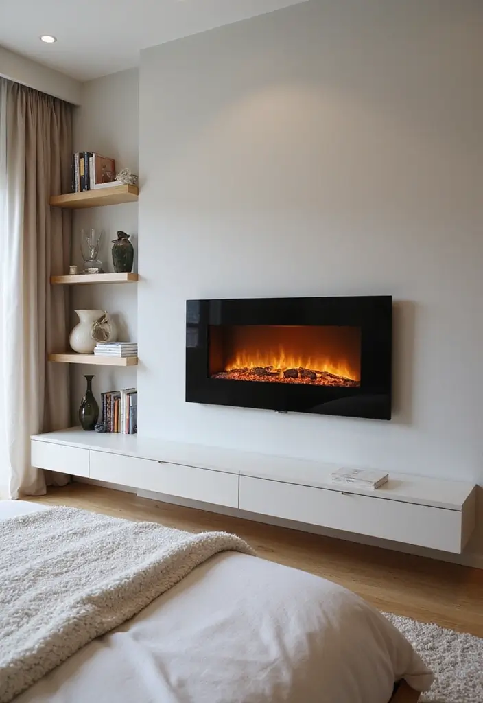 28 Electric Fireplace in Bedroom Ideas That Add Instant Luxury 5 28 Electric Fireplace in Bedroom Ideas That Add Instant Luxury - 5. Floating Electric Fireplaces