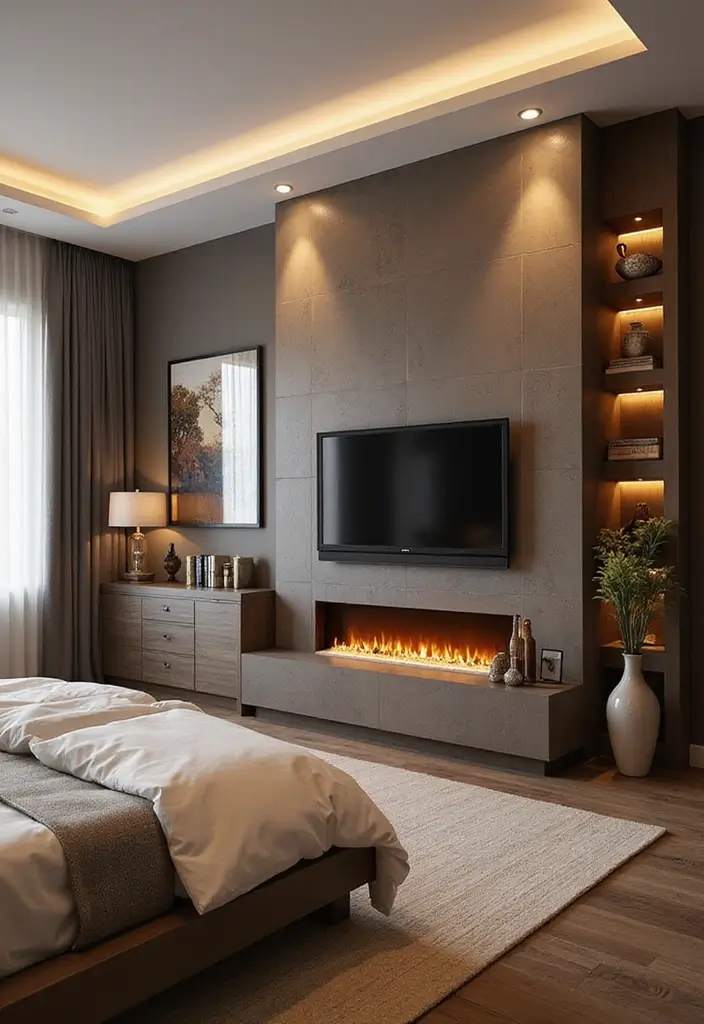 28 Electric Fireplace in Bedroom Ideas That Add Instant Luxury 9 28 Electric Fireplace in Bedroom Ideas That Add Instant Luxury - 9. Accent Wall with Electric Fireplaces