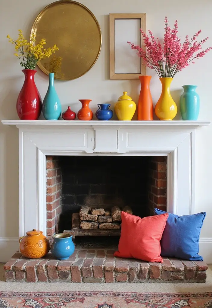 28 Fireplace Hearth Decor Ideas That Complete the Look 16 28 Fireplace Hearth Decor Ideas That Complete the Look - 16. Bold Color Accents