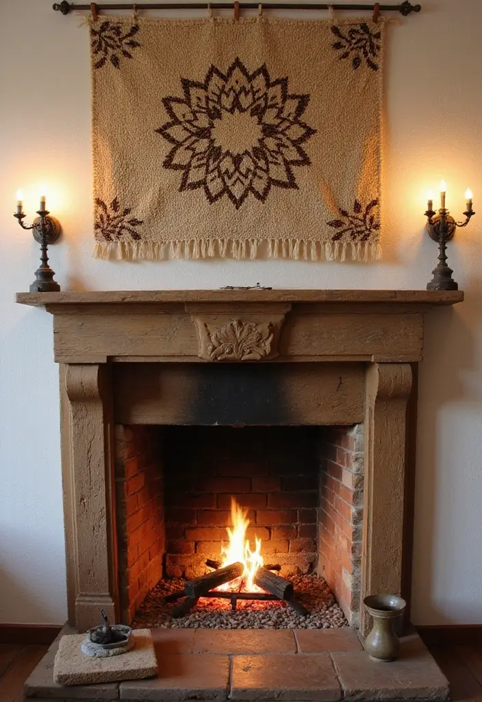 28 Fireplace Hearth Decor Ideas That Complete the Look 21 28 Fireplace Hearth Decor Ideas That Complete the Look - 21. Textured Wall Hangings