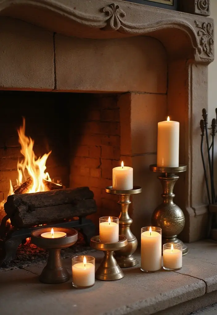 28 Fireplace Hearth Decor Ideas That Complete the Look 22 28 Fireplace Hearth Decor Ideas That Complete the Look - 22. Layered Candle Holders