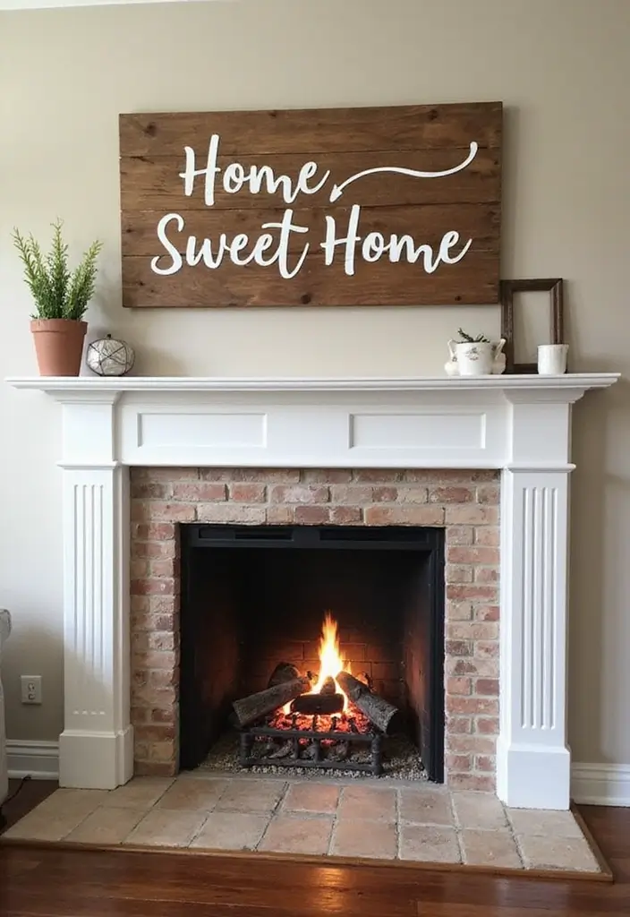 28 Fireplace Hearth Decor Ideas That Complete the Look 25 28 Fireplace Hearth Decor Ideas That Complete the Look - 25. Farmhouse-Style Signage