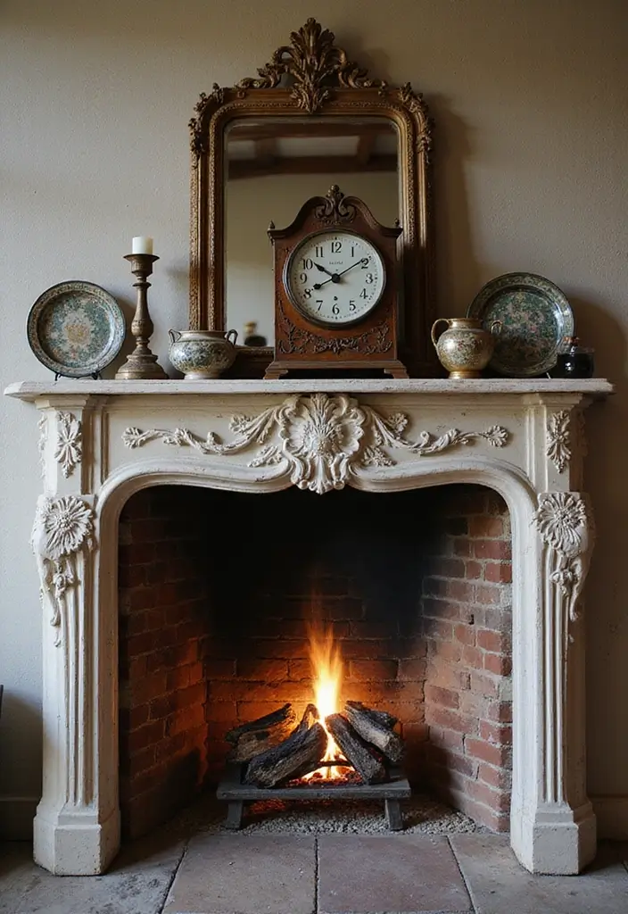 28 Fireplace Hearth Decor Ideas That Complete the Look 5 28 Fireplace Hearth Decor Ideas That Complete the Look - 5. Vintage and Antique Accents