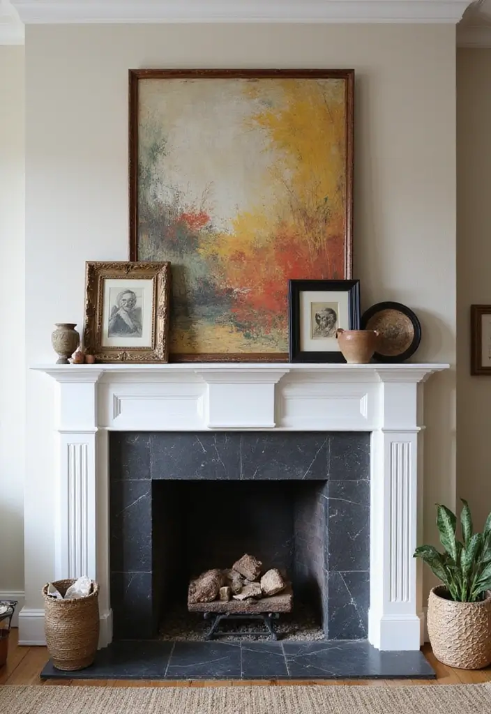 28 Fireplace Hearth Decor Ideas That Complete the Look 8 28 Fireplace Hearth Decor Ideas That Complete the Look - 8. Statement Artwork Above the Mantel