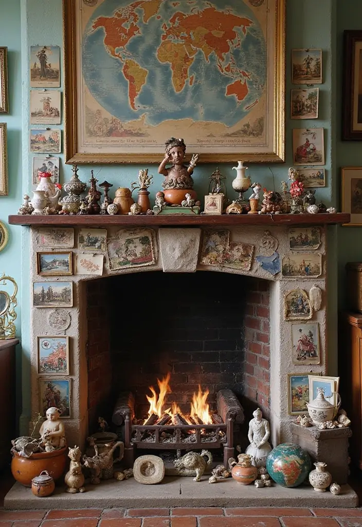 28 Inside Fireplace Decor Ideas That Transform Empty Fireboxes 12 28 Inside Fireplace Decor Ideas That Transform Empty Fireboxes - 12. Themed Collectibles