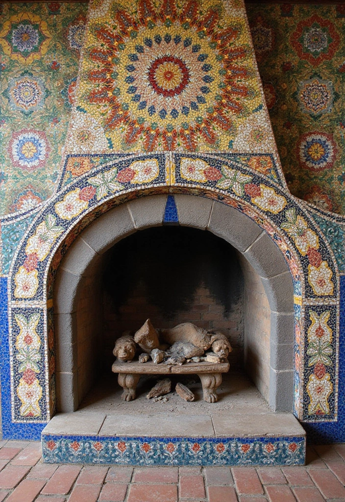 28 Inside Fireplace Decor Ideas That Transform Empty Fireboxes 14 28 Inside Fireplace Decor Ideas That Transform Empty Fireboxes - 14. Mosaic Tiles