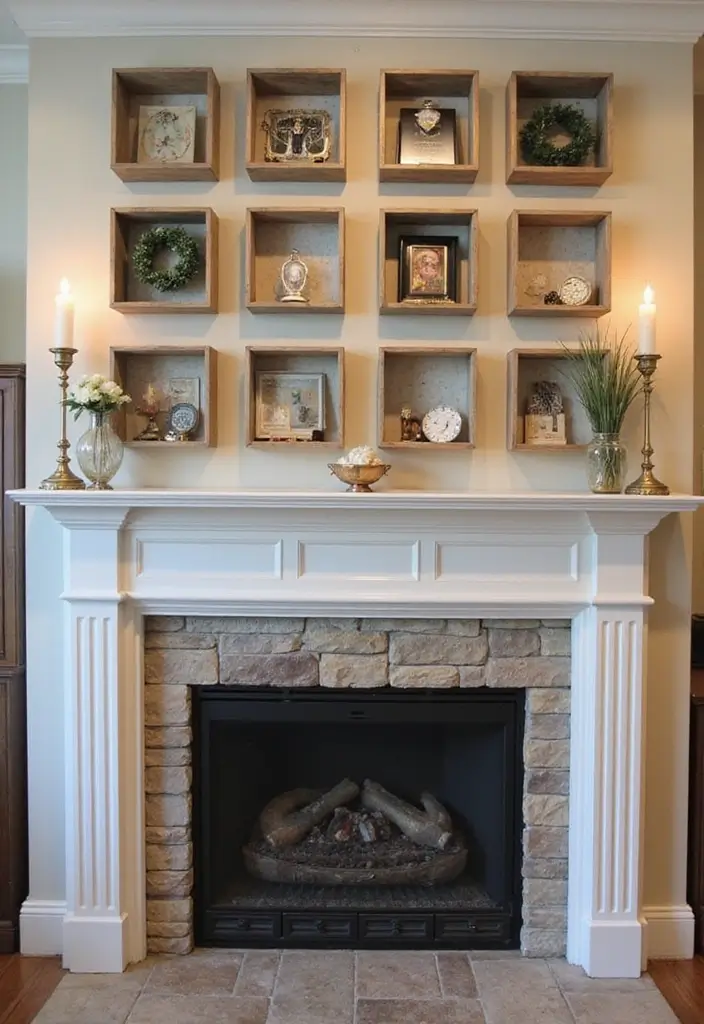 28 Inside Fireplace Decor Ideas That Transform Empty Fireboxes 16 28 Inside Fireplace Decor Ideas That Transform Empty Fireboxes - 16. Shadow Boxes