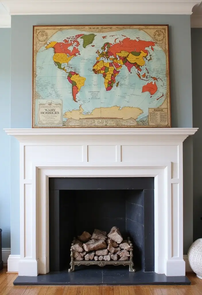 28 Inside Fireplace Decor Ideas That Transform Empty Fireboxes 21 28 Inside Fireplace Decor Ideas That Transform Empty Fireboxes - 21. Vintage Maps