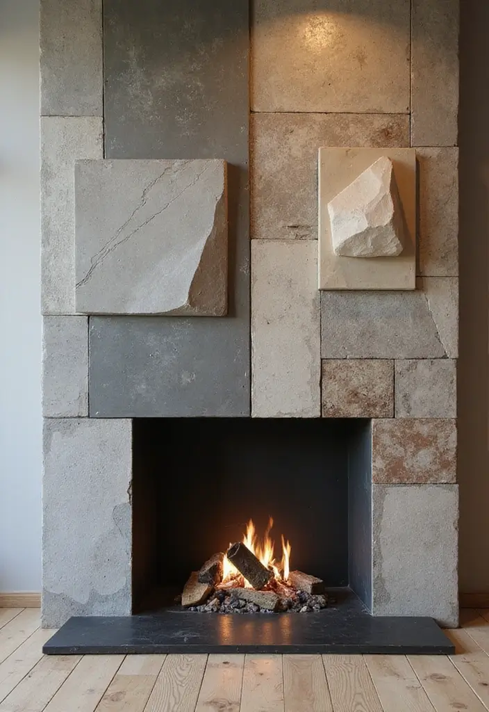 28 Inside Fireplace Decor Ideas That Transform Empty Fireboxes 25 28 Inside Fireplace Decor Ideas That Transform Empty Fireboxes - 25. Modern Geometric Shapes
