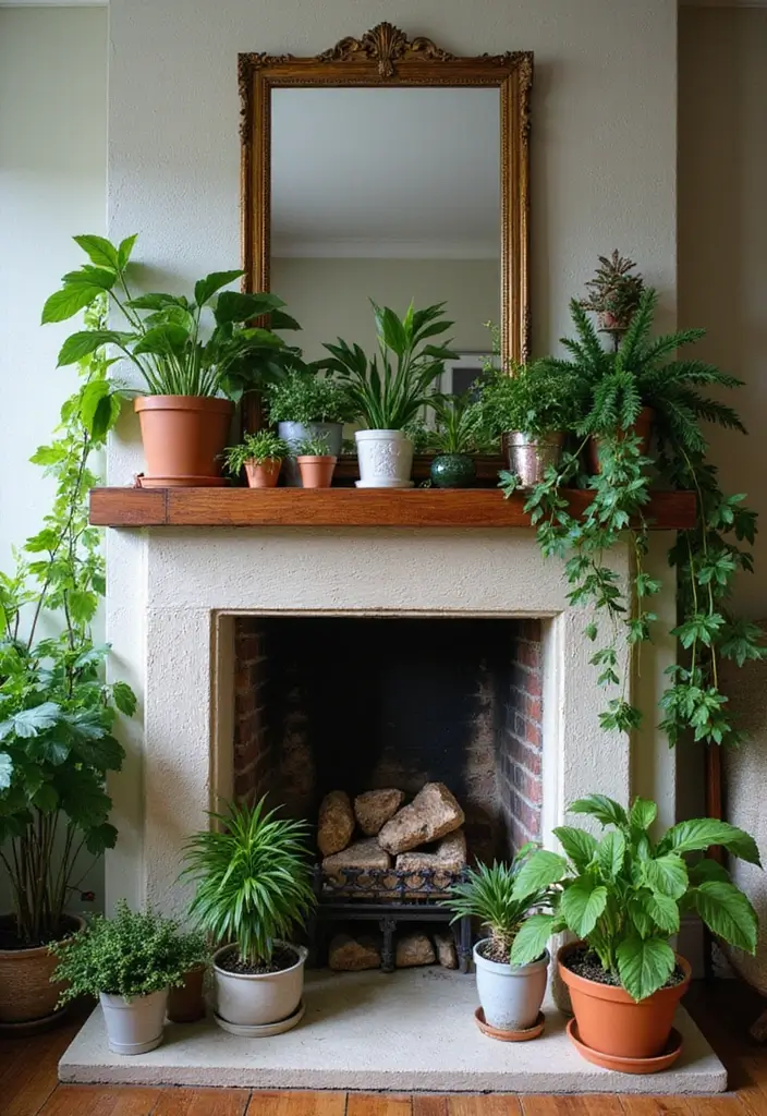 28 Inside Fireplace Decor Ideas That Transform Empty Fireboxes 3 28 Inside Fireplace Decor Ideas That Transform Empty Fireboxes - 3. Planters and Greenery