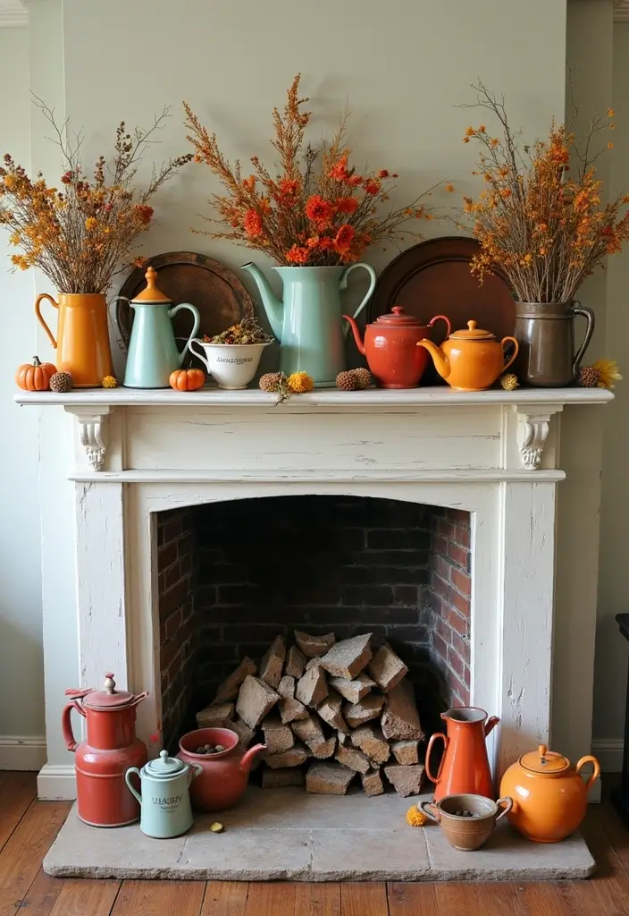 28 Inside Fireplace Decor Ideas That Transform Empty Fireboxes 9 28 Inside Fireplace Decor Ideas That Transform Empty Fireboxes - 9. Vintage Kitchenware