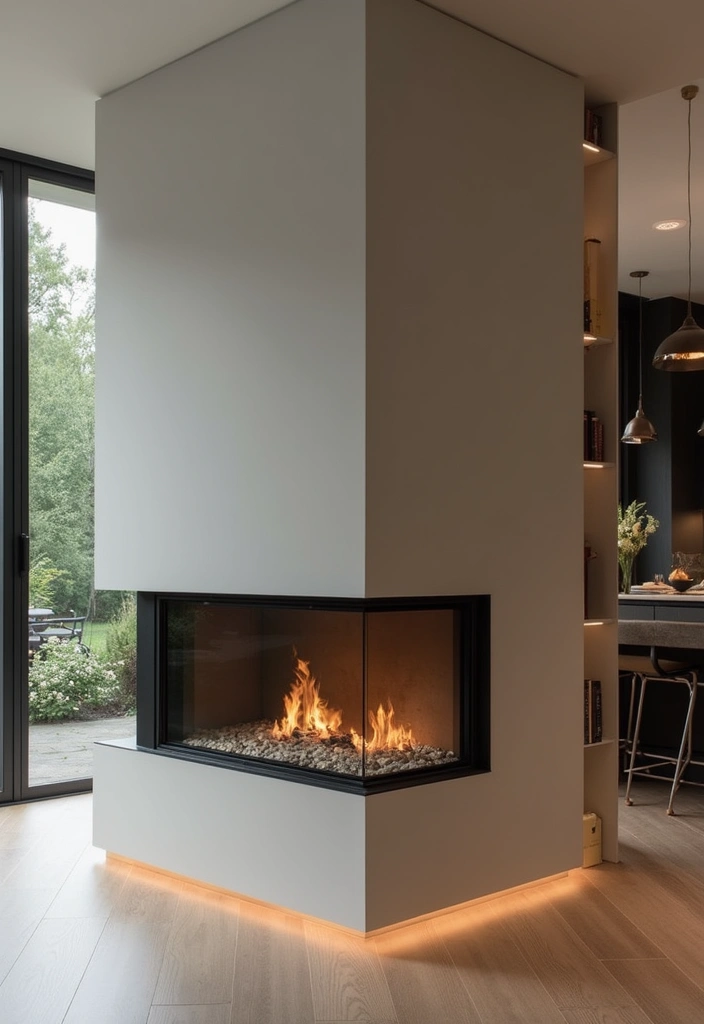 28 Kitchen Fireplace Ideas That Feel Unexpected but Perfect 10 28 Kitchen Fireplace Ideas That Feel Unexpected but Perfect - 10. Glass-Front Fireplace