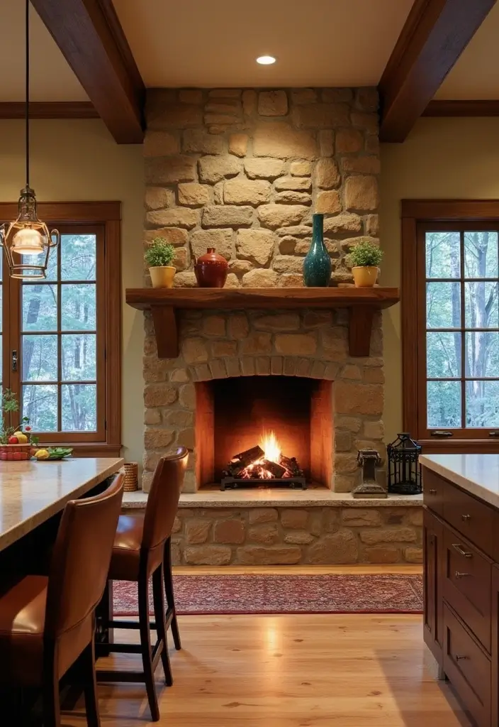 28 Kitchen Fireplace Ideas That Feel Unexpected but Perfect 16 28 Kitchen Fireplace Ideas That Feel Unexpected but Perfect - 16. Built-In Fireplace with Seating