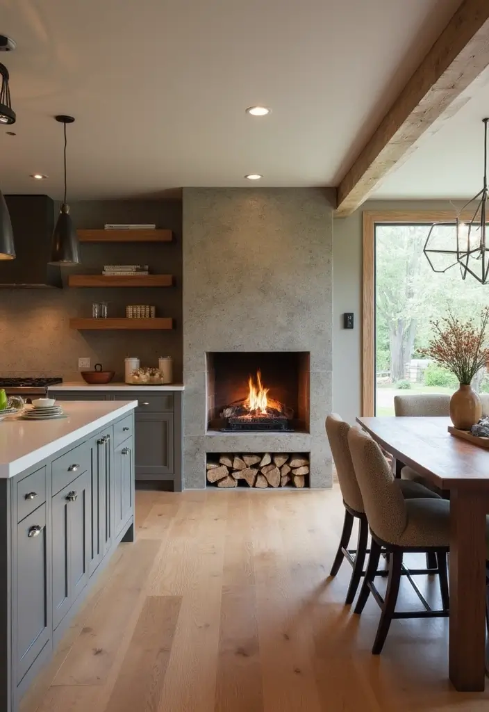 28 Kitchen Fireplace Ideas That Feel Unexpected but Perfect 17 28 Kitchen Fireplace Ideas That Feel Unexpected but Perfect - 17. Double-Sided Fireplace