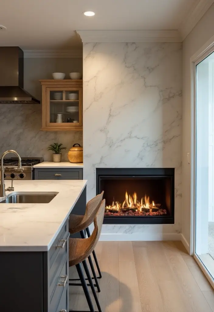 28 Kitchen Fireplace Ideas That Feel Unexpected but Perfect 19 28 Kitchen Fireplace Ideas That Feel Unexpected but Perfect - 19. Fireplace as a Room Divider