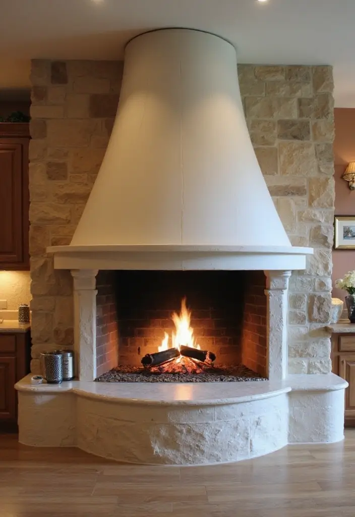 28 Kitchen Fireplace Ideas That Feel Unexpected but Perfect 20 28 Kitchen Fireplace Ideas That Feel Unexpected but Perfect - 20. Curved Fireplace Design