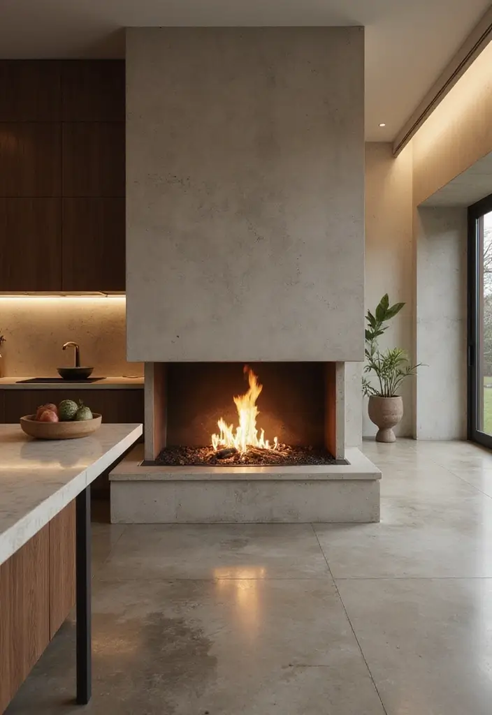28 Kitchen Fireplace Ideas That Feel Unexpected but Perfect 27 28 Kitchen Fireplace Ideas That Feel Unexpected but Perfect - 27. Artistic Fire Feature